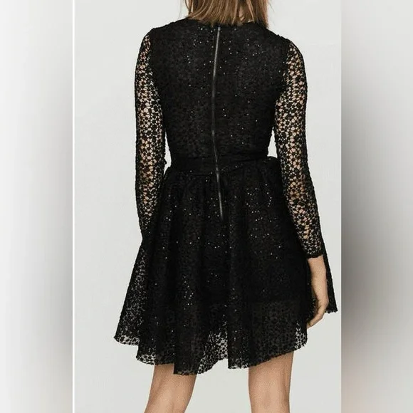 NWT Maje Black Sequin Lace Round Neck Rapido Skater Dress Size 3 (Medium/Large) - Picture 3 of 6
